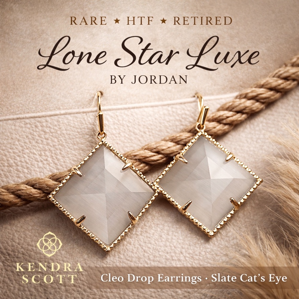 Kendra Scott Cleo Drop Earrings Slate Cat’s Eye Western Luxe/Rare/HTF/Retired